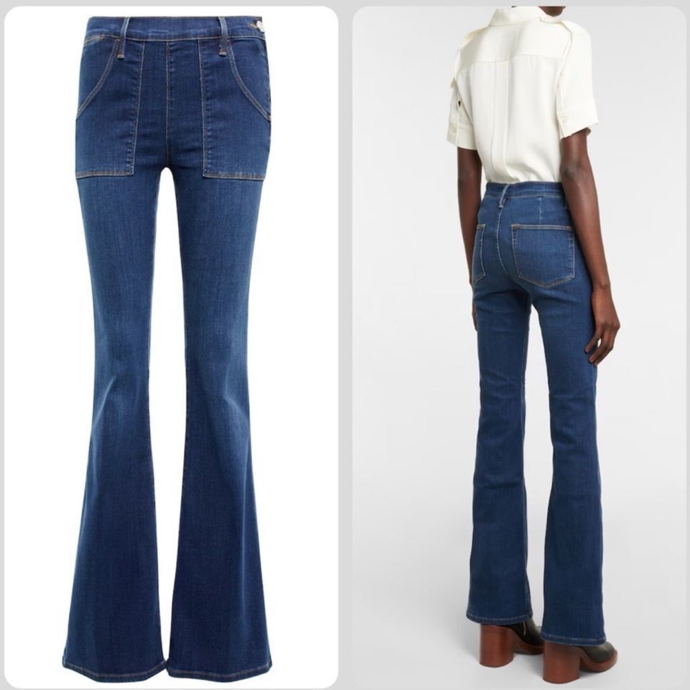 Frame Denim Le Flare De Francoise Larrabee Dark Blue Wide Leg Jeans Size 27